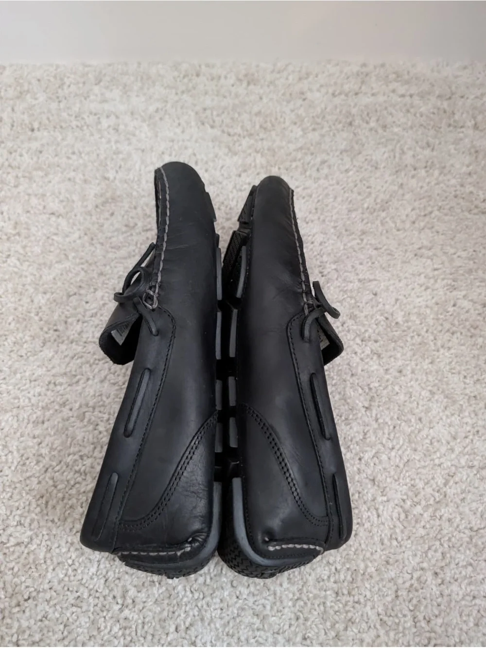 Sperry Black Leather Boat Shoes with Lace Detail